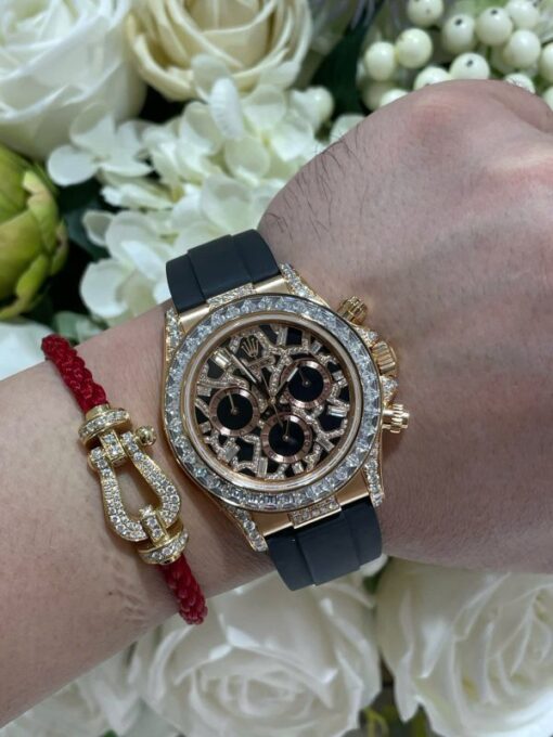 Rolex Daytona 116588TBR Giraffeb Chestnut Imitation Watches 18K Gold Wrapped + Moissanite Diamonds Custom 40mm - Image 6