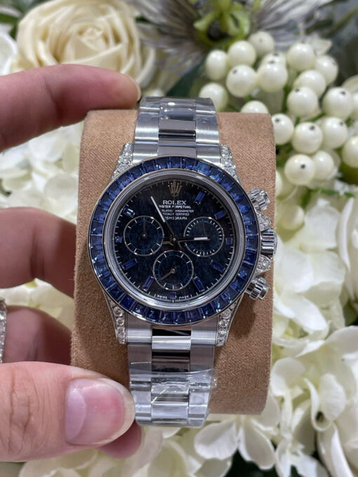 Rolex Daytona 126599TSA Luxury Fake Watches 18K Gold Wrapped + Synthetic Blue Sapphire Custom 40mm