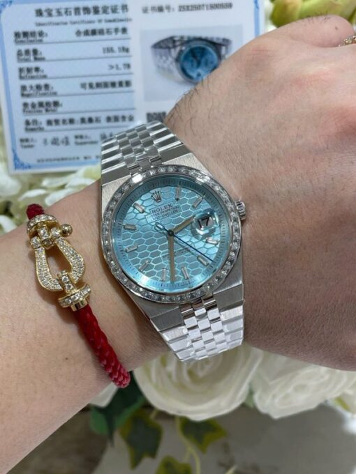 Rolex Land-Dweller 127286TBR Replica Watches 18K Gold Wrapped + Moissanite Diamonds Baguette 40mm - Image 6