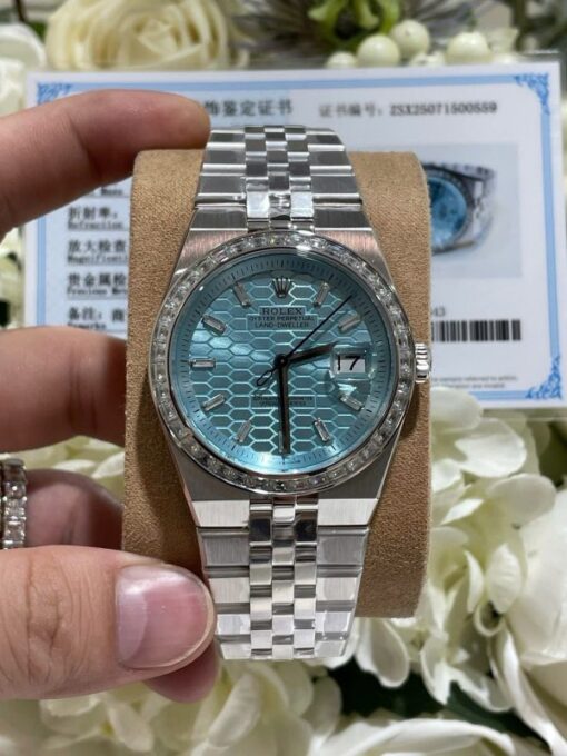 Rolex Land-Dweller 127286TBR Replica Watches 18K Gold Wrapped + Moissanite Diamonds Baguette 40mm - Image 5
