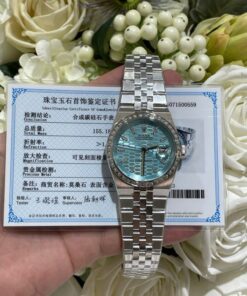 Alternative view of Rolex Land-Dweller 127286TBR Replica Watches 18K Gold Wrapped + Moissanite Diamonds Baguette 40mm