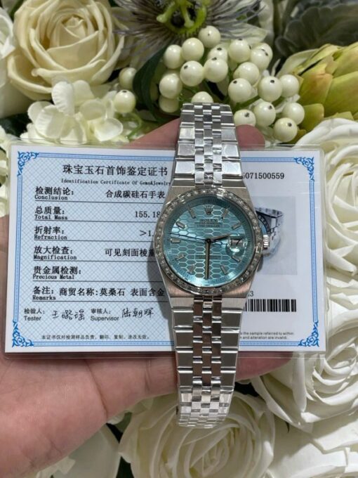 Rolex Land-Dweller 127286TBR Replica Watches 18K Gold Wrapped + Moissanite Diamonds Baguette 40mm - Image 2