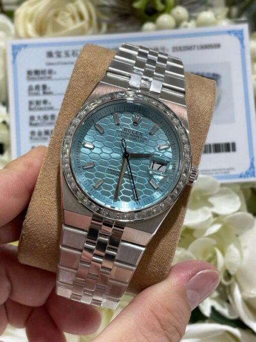 Rolex Land-Dweller 127286TBR Replica Watches 18K Gold Wrapped + Moissanite Diamonds Baguette 40mm - Image 3