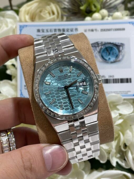 Rolex Land-Dweller 127286TBR Replica Watches 18K Gold Wrapped + Moissanite Diamonds Baguette 40mm - Image 4