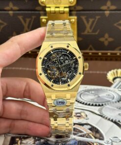 Audemars Piguet Copies Watches Royal Oak Openworked Yellow 15407 Skeleton Dial THB Factory 41mm