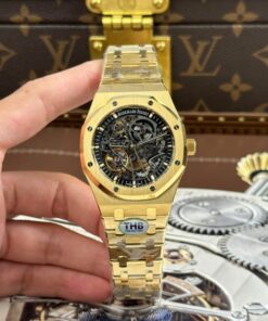 Alternative view of Audemars Piguet Copies Watches Royal Oak Openworked Yellow 15407 Skeleton Dial THB Factory 41mm