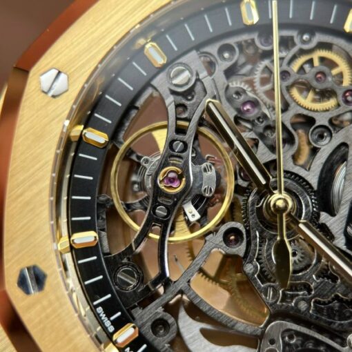 Audemars Piguet Copies Watches Royal Oak Openworked Yellow 15407 Skeleton Dial THB Factory 41mm - Image 8