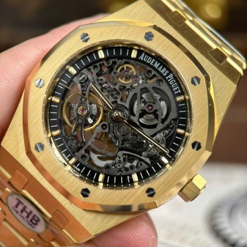 Audemars Piguet Copies Watches Royal Oak Openworked Yellow 15407 Skeleton Dial THB Factory 41mm - Image 7
