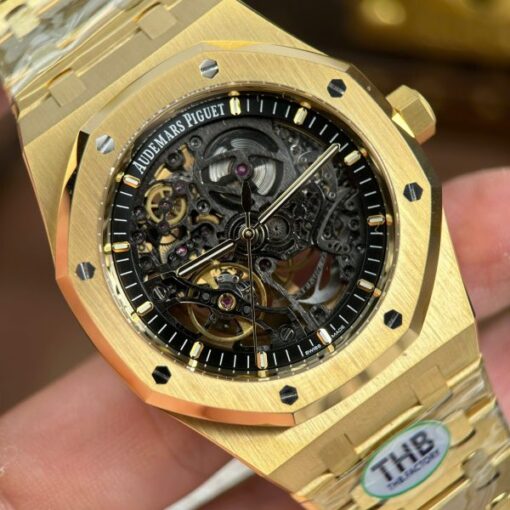 Audemars Piguet Copies Watches Royal Oak Openworked Yellow 15407 Skeleton Dial THB Factory 41mm - Image 6