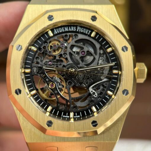 Audemars Piguet Copies Watches Royal Oak Openworked Yellow 15407 Skeleton Dial THB Factory 41mm - Image 5
