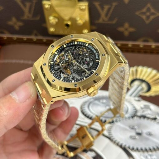 Audemars Piguet Copies Watches Royal Oak Openworked Yellow 15407 Skeleton Dial THB Factory 41mm - Image 4