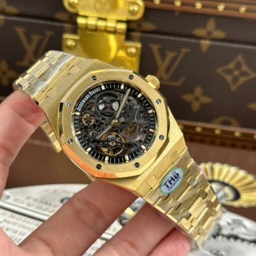 Audemars Piguet Copies Watches Royal Oak Openworked Yellow 15407 Skeleton Dial THB Factory 41mm - Image 3