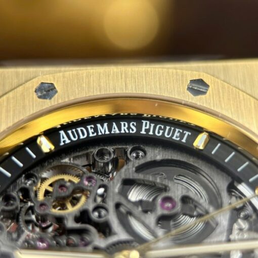 Audemars Piguet Copies Watches Royal Oak Openworked Yellow 15407 Skeleton Dial THB Factory 41mm - Image 10