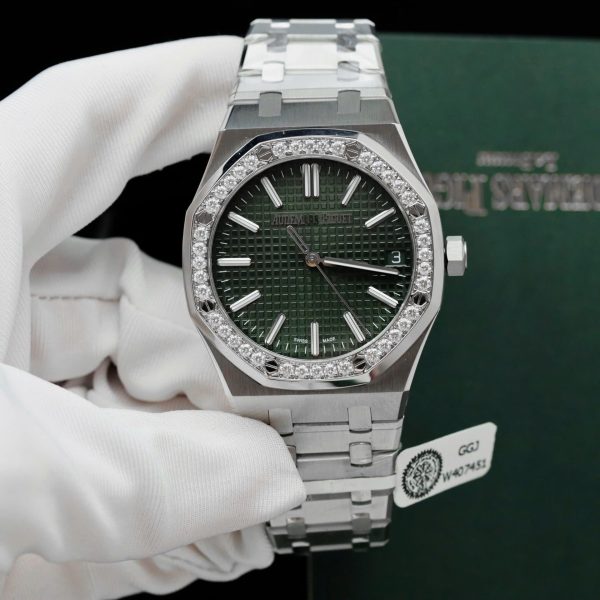 Audemars Piguet Royal Oak 15510ST Imitation Watches Green Dial Bezel Moissanite Diamonds 41mm - Image 4
