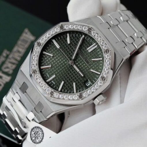 Audemars Piguet Royal Oak 15510ST Imitation Watches Green Dial Bezel Moissanite Diamonds 41mm - Image 5