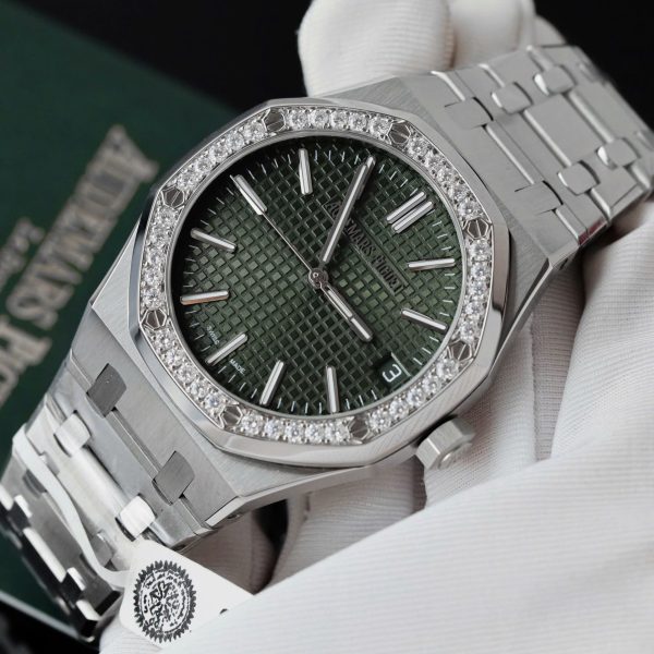 Audemars Piguet Royal Oak 15510ST Imitation Watches Green Dial Bezel Moissanite Diamonds 41mm - Image 5
