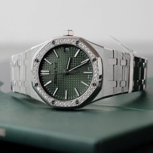 Audemars Piguet Royal Oak 15510ST Imitation Watches Green Dial Bezel Moissanite Diamonds 41mm - Image 6