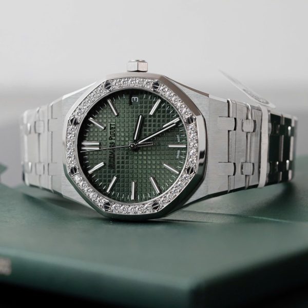 Audemars Piguet Royal Oak 15510ST Imitation Watches Green Dial Bezel Moissanite Diamonds 41mm - Image 6