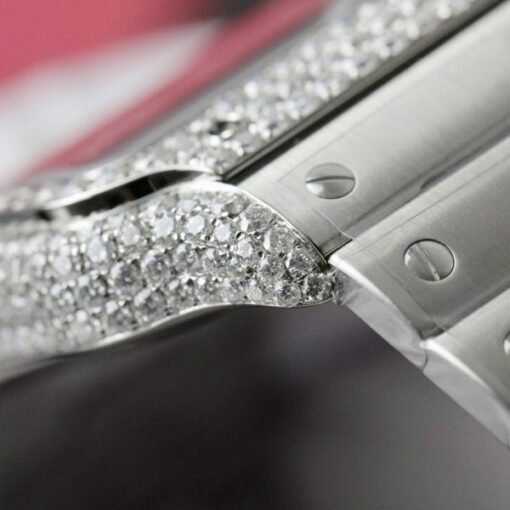 Cartier Santos Brown Dial Replica Watches Custom Moissanite Diamonds Metal Wire BV Factory 39.8mm - Image 8