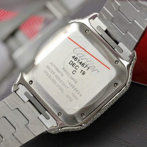Cartier Santos Brown Dial Replica Watches Custom Moissanite Diamonds Metal Wire BV Factory 39.8mm - Image 9