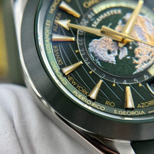 Omega Aqua Terra Worldtimer Imitation Fake Watches Green Dial Rubber Strap VS Factory 43mm - Image 11