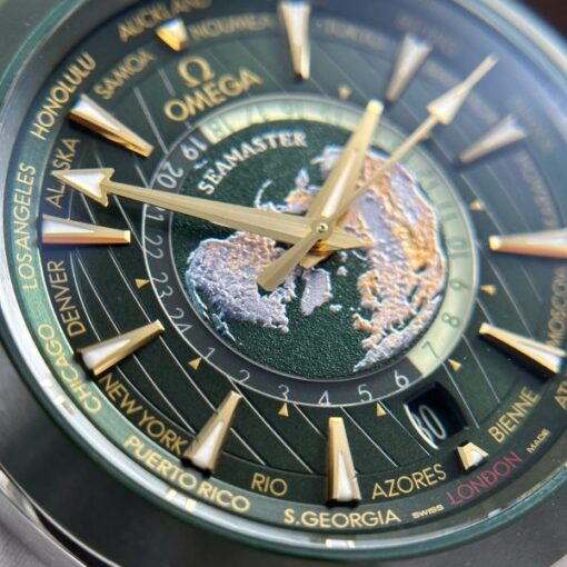 Omega Aqua Terra Worldtimer Imitation Fake Watches Green Dial Rubber Strap VS Factory 43mm - Image 8