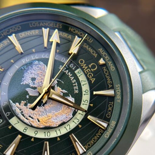 Omega Aqua Terra Worldtimer Imitation Fake Watches Green Dial Rubber Strap VS Factory 43mm - Image 9