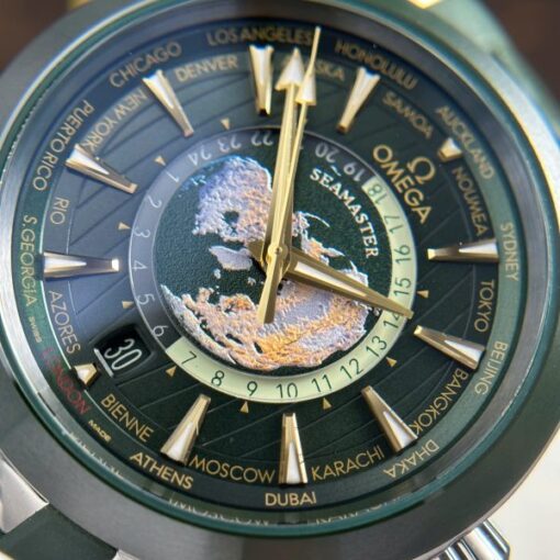 Omega Aqua Terra Worldtimer Imitation Fake Watches Green Dial Rubber Strap VS Factory 43mm - Image 7