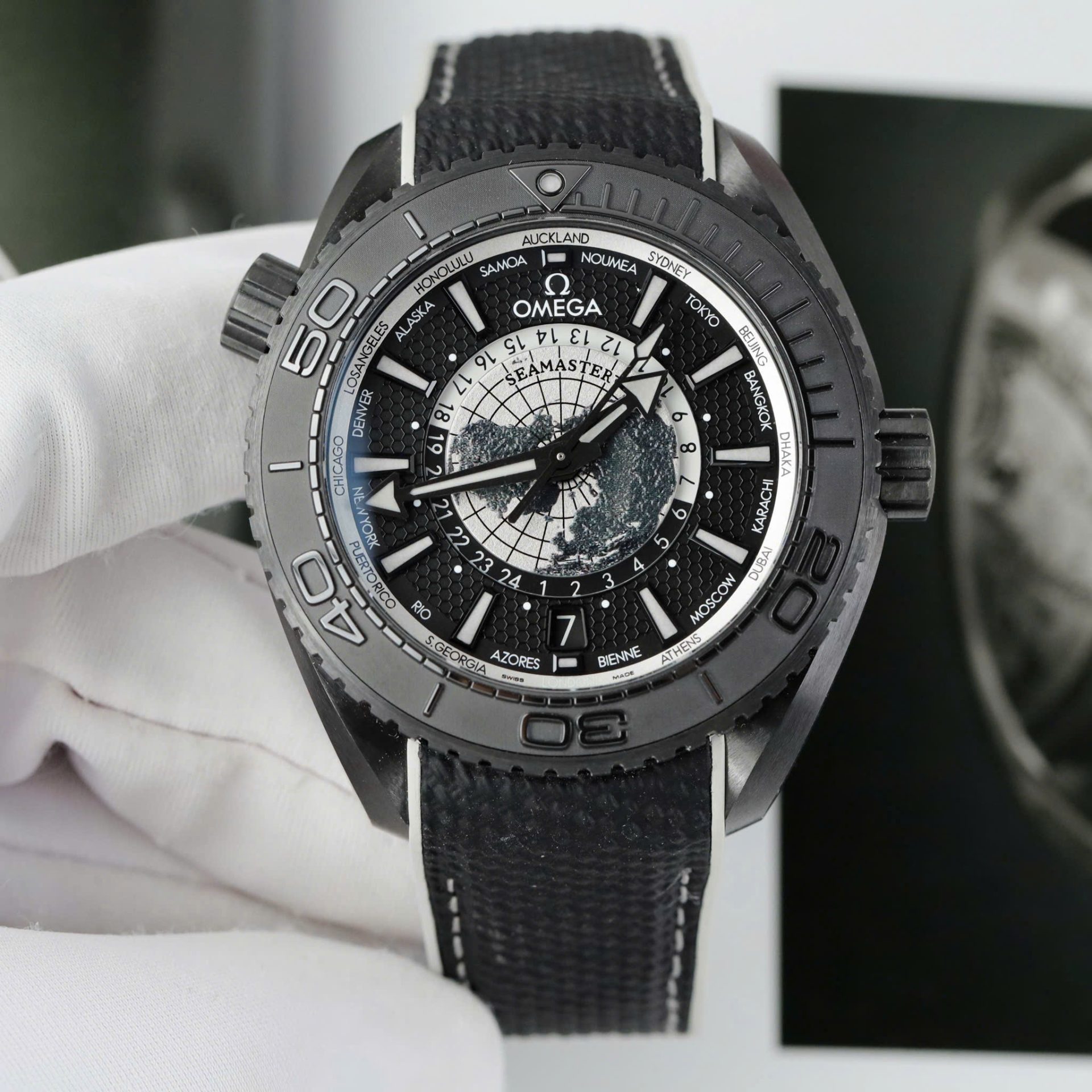 Omega Seamaster Planet Ocean Worldtimer Replica Watches Black Ceramic VS Factory 45.5mm