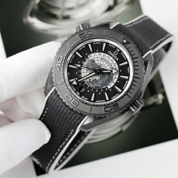 Omega Seamaster Planet Ocean Worldtimer Replica Watches Black Ceramic VS Factory 45.5mm - Image 4