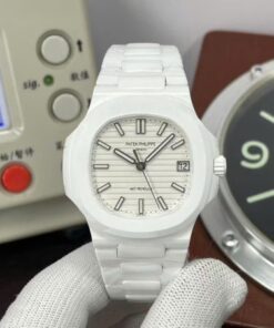 Alternative view of Patek Philippe Luxury Replica Watches Nautilus 5711 White Ceramic Best Quality 40mm