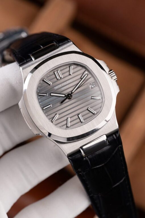 Patek Philippe Nautilus 5711 Luxury Fake Watches Gray Dial Leather Strap BBF Factory 40mm - Image 3