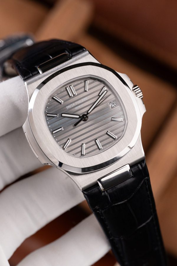 Patek Philippe Nautilus 5711 Luxury Fake Watches Gray Dial Leather Strap BBF Factory 40mm - Image 3