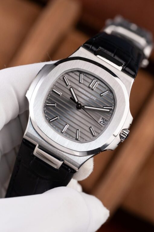 Patek Philippe Nautilus 5711 Luxury Fake Watches Gray Dial Leather Strap BBF Factory 40mm - Image 4