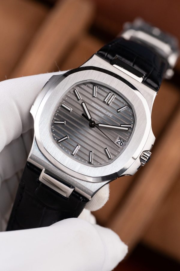 Patek Philippe Nautilus 5711 Luxury Fake Watches Gray Dial Leather Strap BBF Factory 40mm - Image 4