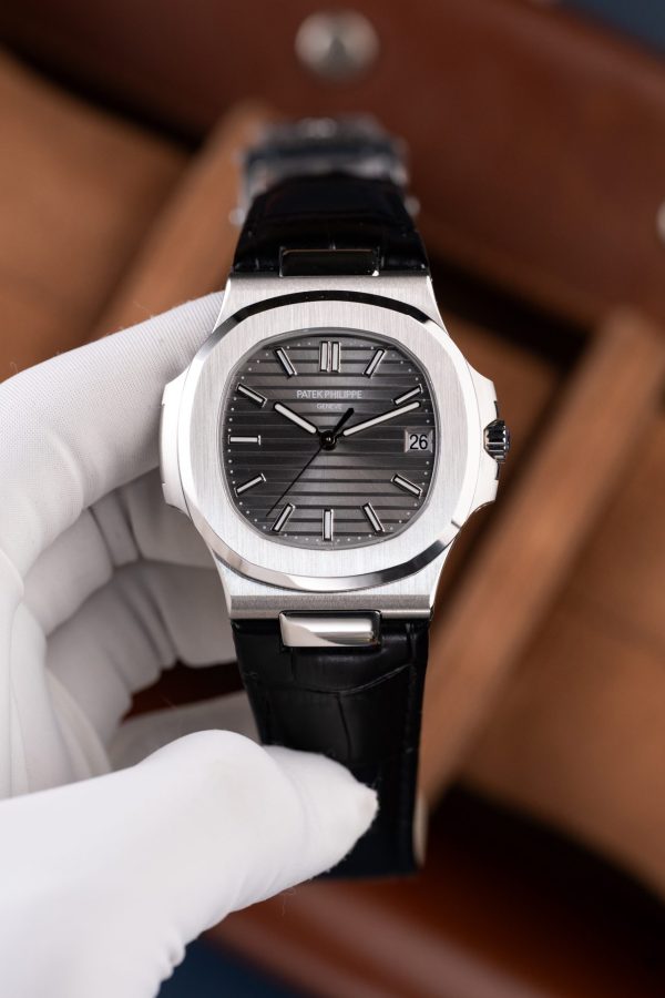 Patek Philippe Nautilus 5711 Luxury Fake Watches Gray Dial Leather Strap BBF Factory 40mm - Image 2
