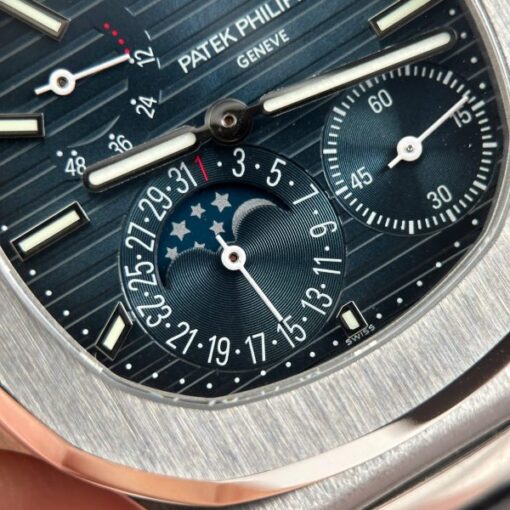 Patek Philippe Nautilus 5712 Knock Off Watches Blue Dial Leather Strap Engraving Machine PPF Factory 40mm - Image 7