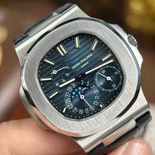 Patek Philippe Nautilus 5712 Knock Off Watches Blue Dial Leather Strap Engraving Machine PPF Factory 40mm - Image 4