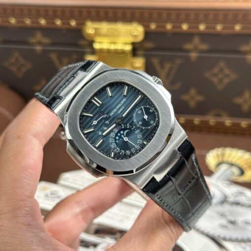 Patek Philippe Nautilus 5712 Knock Off Watches Blue Dial Leather Strap Engraving Machine PPF Factory 40mm - Image 3