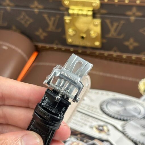 Patek Philippe Nautilus 5712 Knock Off Watches Blue Dial Leather Strap Engraving Machine PPF Factory 40mm - Image 13