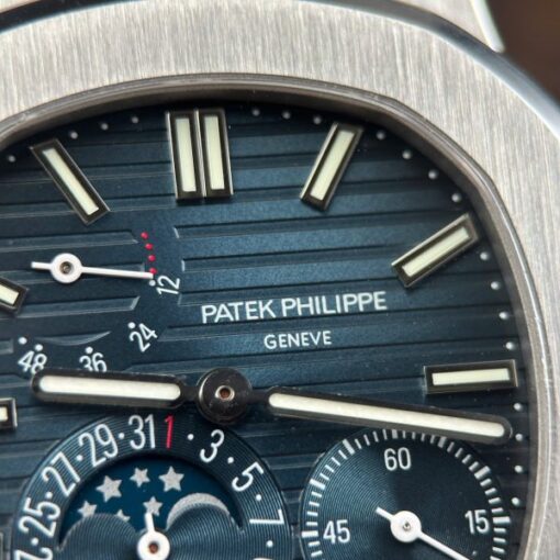 Patek Philippe Nautilus 5712 Knock Off Watches Blue Dial Leather Strap Engraving Machine PPF Factory 40mm - Image 5