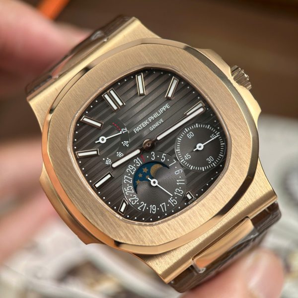 Patek Philippe Nautilus 5712R Replica Watches Gray Dial Leather Strap Engraving Machine PPF Factory 40mm - Image 4