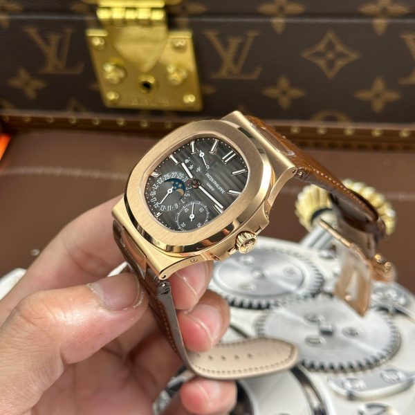 Patek Philippe Nautilus 5712R Replica Watches Gray Dial Leather Strap Engraving Machine PPF Factory 40mm - Image 7
