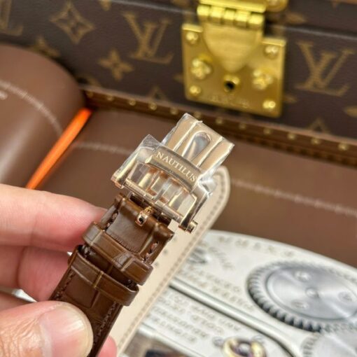 Patek Philippe Nautilus 5712R Replica Watches Gray Dial Leather Strap Engraving Machine PPF Factory 40mm - Image 14