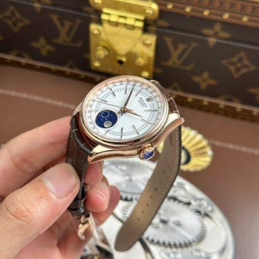 Rolex Cellini Moonphase 50535 Rose Gold Imitation Watches Brown Leather Strap KZ Factory 39mm - Image 4