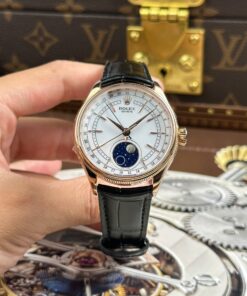 Rolex Cellini Moonphase 50535 Rose Gold Replica Watches Black Leather Strap KZ Factory 39mm
