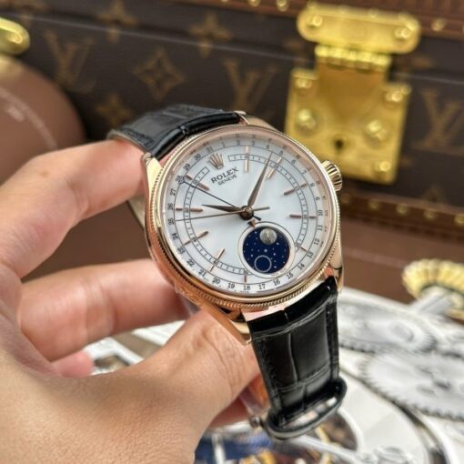 Rolex Cellini Moonphase 50535 Rose Gold Replica Watches Black Leather Strap KZ Factory 39mm - Image 5