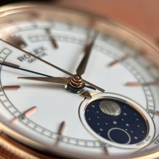 Rolex Cellini Moonphase 50535 Rose Gold Replica Watches Black Leather Strap KZ Factory 39mm - Image 6