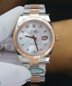 Alternative view of Rolex DateJust MOP Dial Replica Watches Demi Rose Gold Oyster Strap Clean Factory 41mm