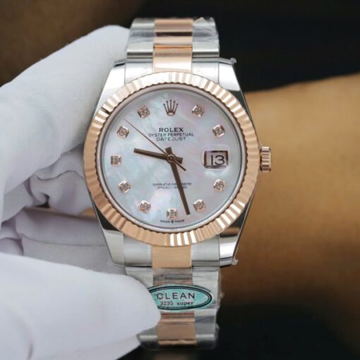 Rolex DateJust MOP Dial Replica Watches Demi Rose Gold Oyster Strap Clean Factory 41mm - Image 2
